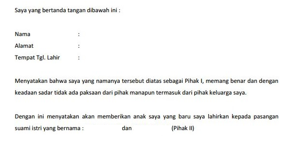 Contoh Surat Perjanjian Hak Adopsi Anak Baru Lahir Aneka