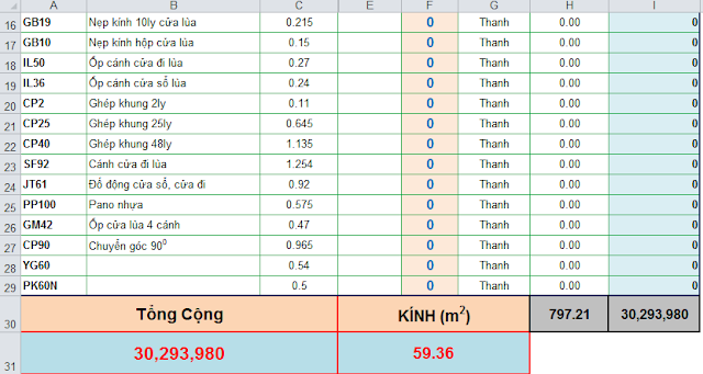 Phần mềm tính nguyên liệu cho cửa nhựa cửa nhôm kính Phần mềm tính nguyên liệu cho cửa nhựa cửa nhôm kính