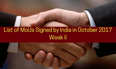 List of MoUs Signed by India in October 2017: Week II
