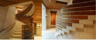 contemporary staircase design with wooden stair handrails