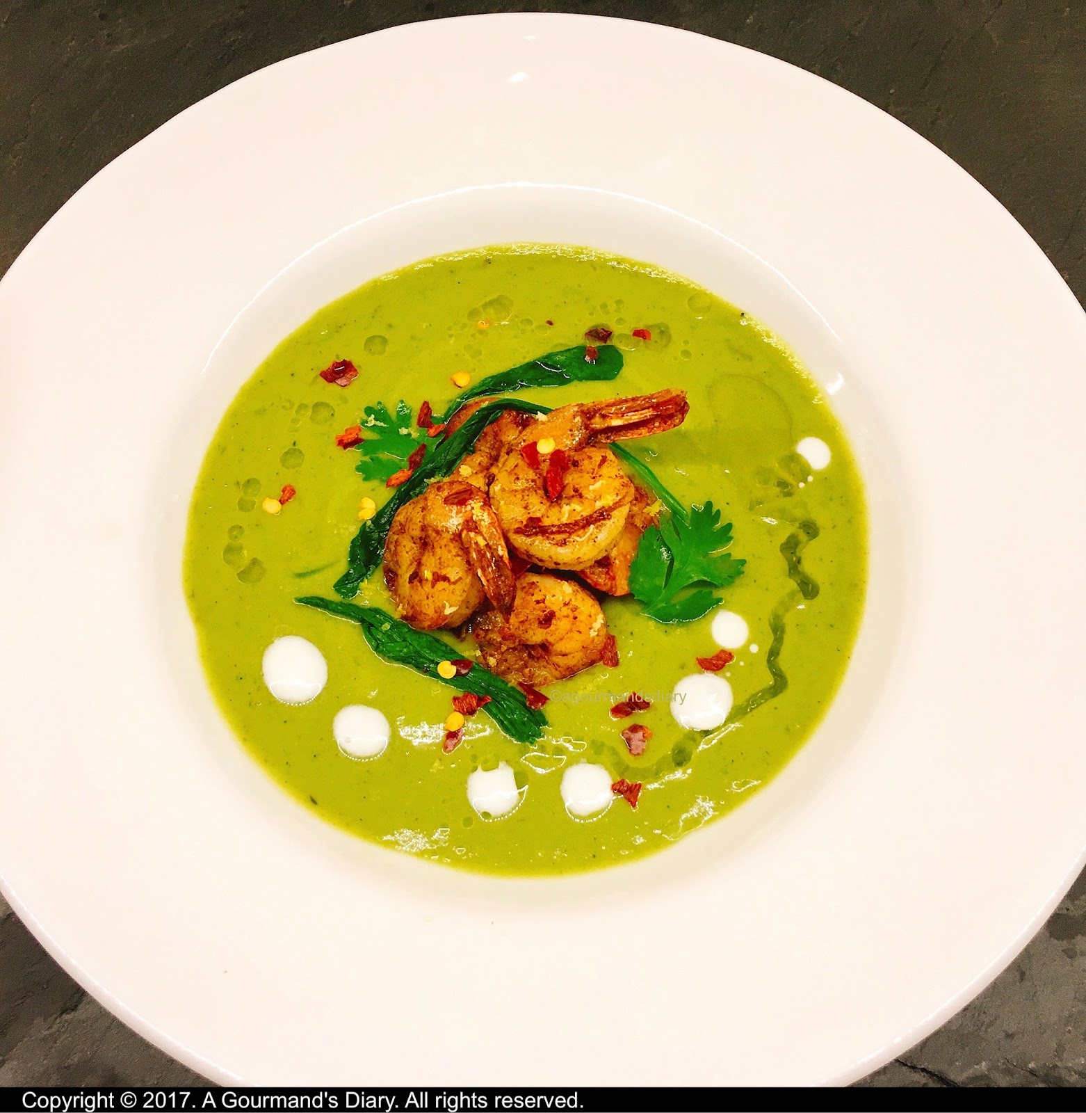 Chilled Pea Velouté with Shrimp