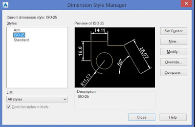 Janela Dimension Style Manager - Estilos de dimensão