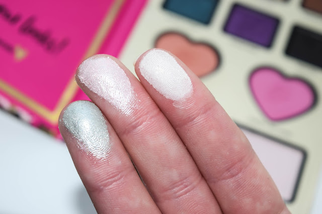 a picture of Too Faced x NikkieTutorials The Power of Makeup Collection ; Frosted Yum, Sugar Coated, Ivy (swatch)