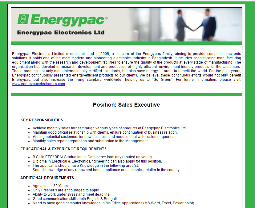 energypac electronics limited position sales executive jobs sales executive job description