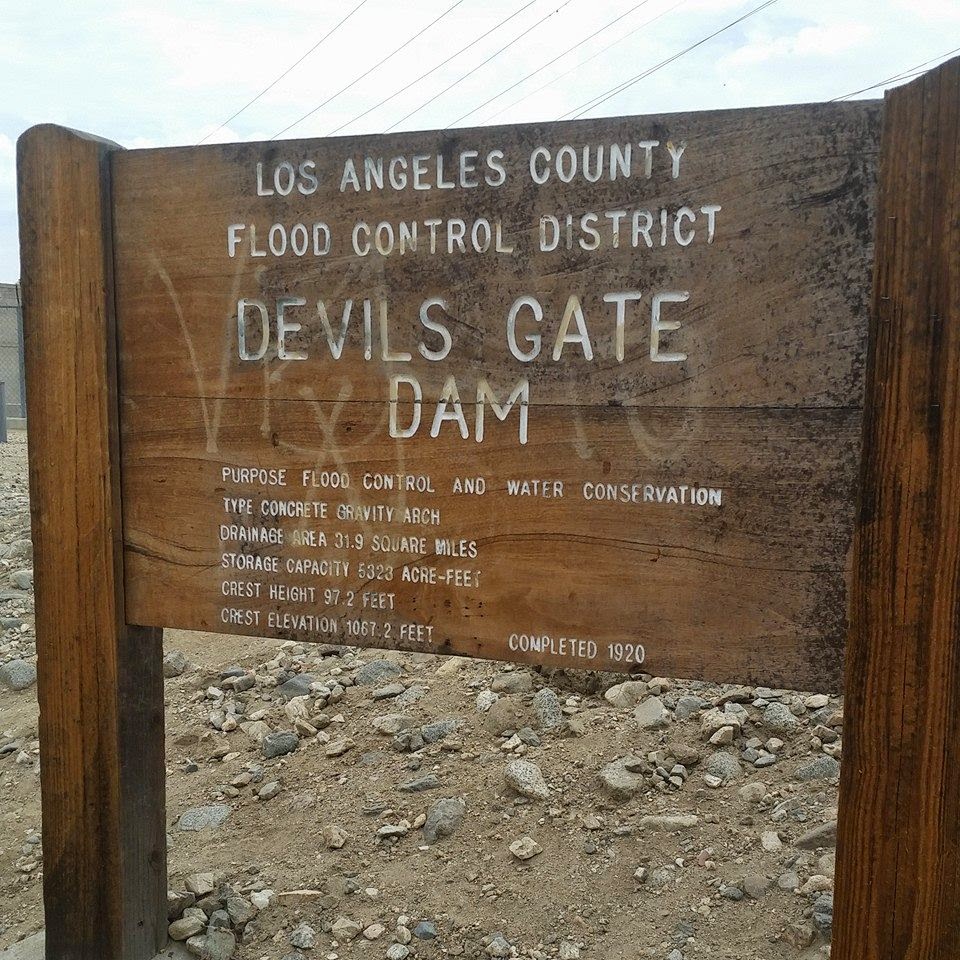Devi's Gate Dam Los Angeles County Flood Control Sign Dam sign
