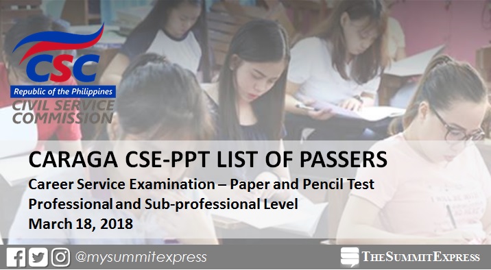 CARAGA Passers: March 2018 Civil Service exam results (CSE-PPT)