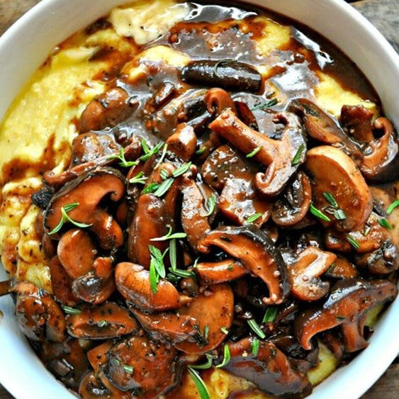 Vegan Creamy Polenta and Red Wine Mushrooms Vegan Creamy Polenta and Red Wine Mushrooms
