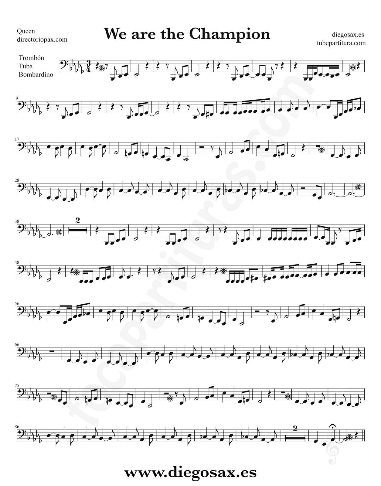 tubepartitura We are the Champions de Queen partitura de Trombón, Tuba