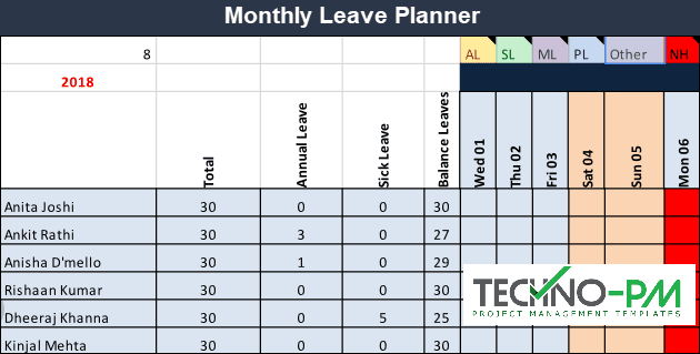 leave planner team leave plan calendar template staff annual leave calendar template