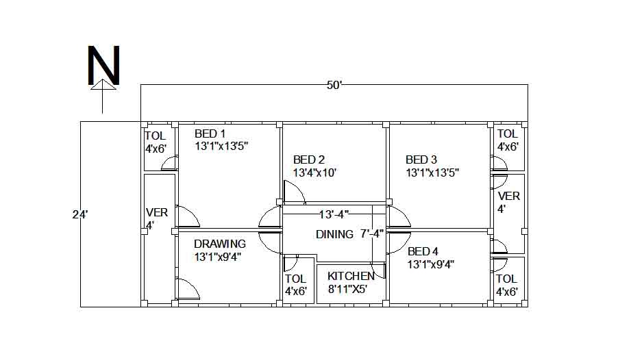 Civil Engineering  A 50 X24 Home  floor plan  of a tinshed Home 