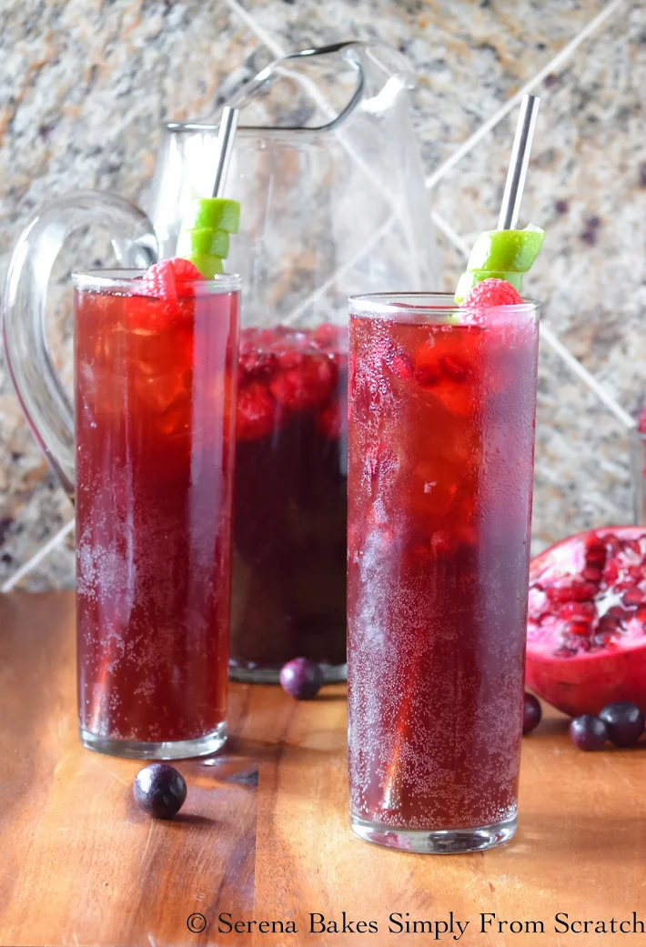 Sparkling Pomegranate Berry Punch with 40 other Cocktail and Appetizer Recipes to get your party started!! serenabakessimplyfromscratch.com