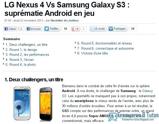 Le site du jour : comparatif LG Nexus 4 Vs Samsung Galaxy S3