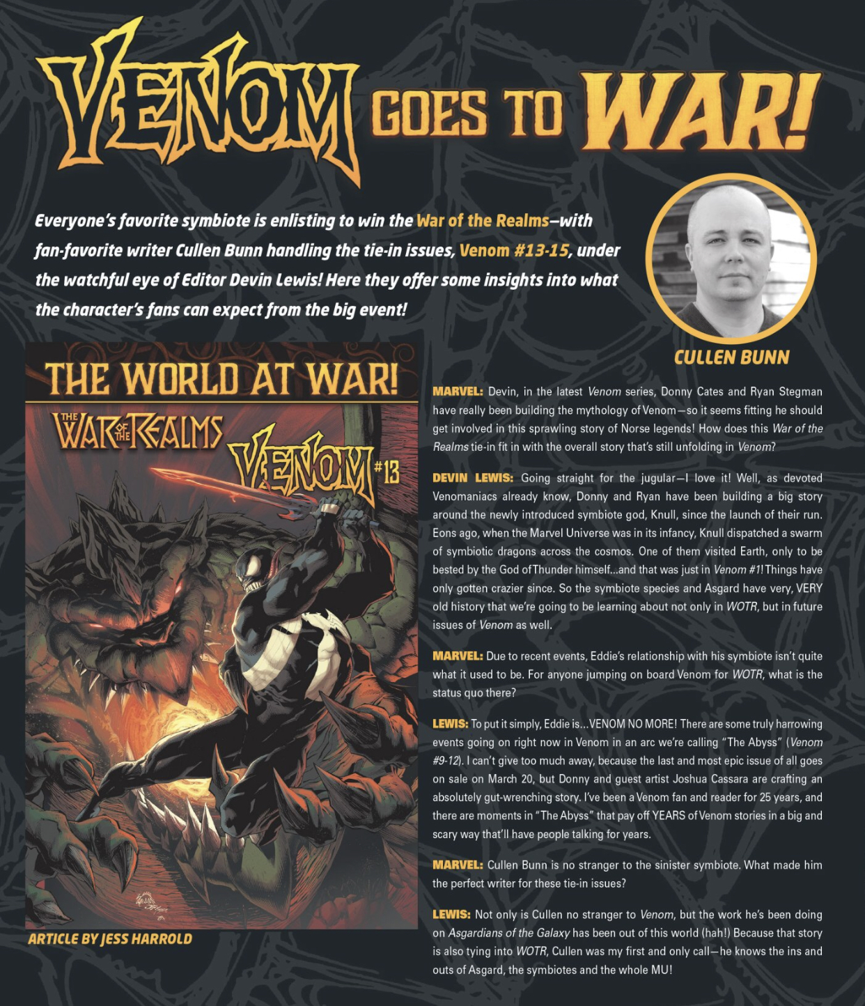 The Venom Site cullen bunn talks about venom war of the realms