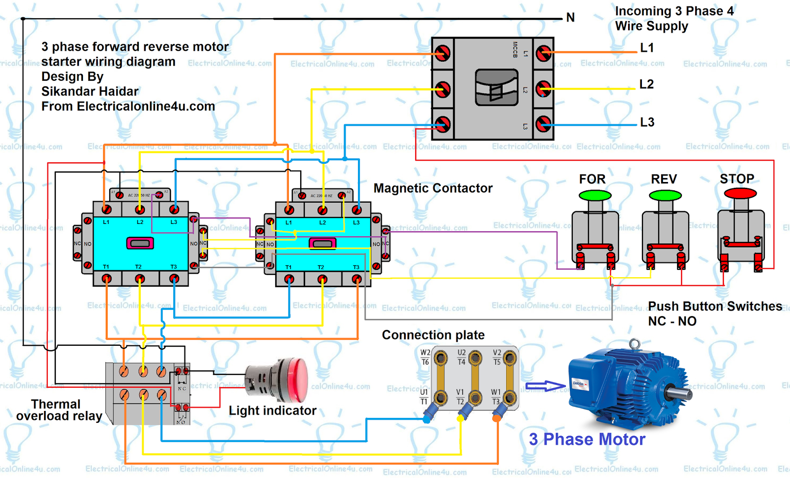 Automatic Water Level Controller Wiring Diagram For 3 phase. facebook. 