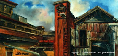 plein air oil painting of  the Pumphouse Carrington by industrial heritage artist Jane Bennett