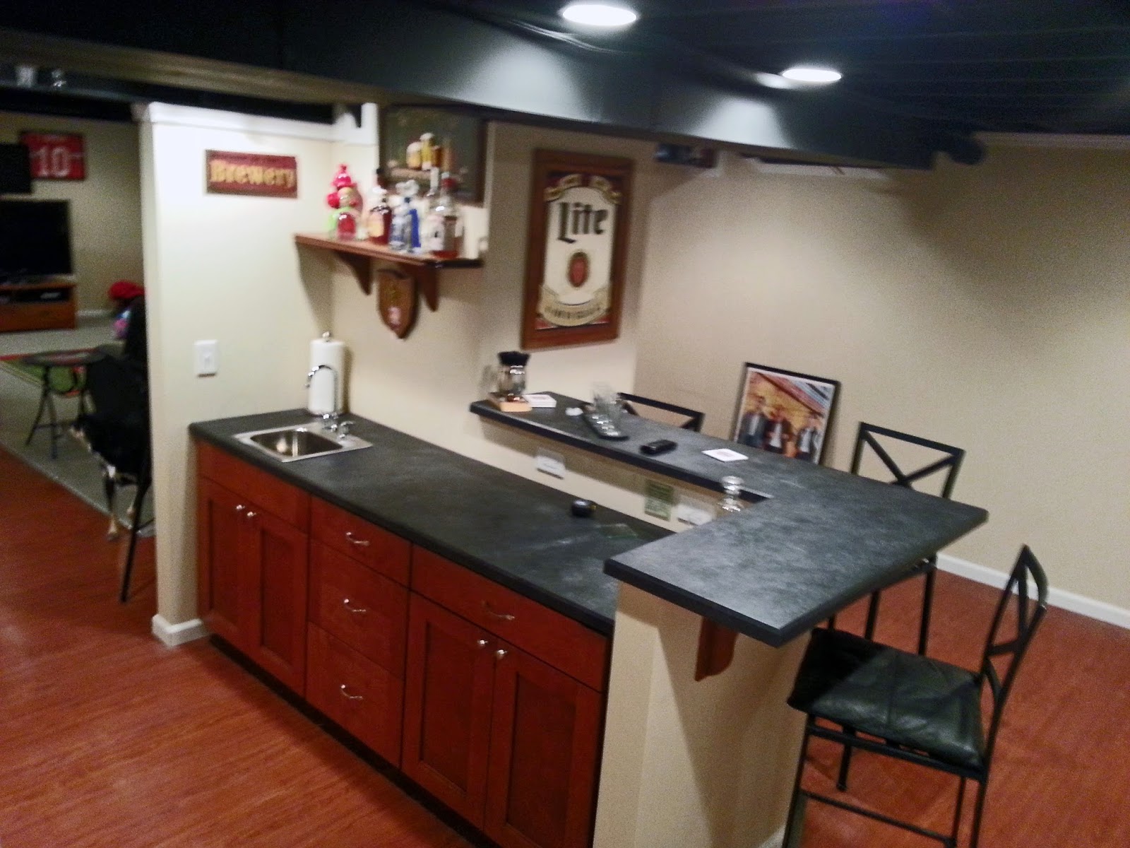 Finished Basment With Blackout Ceiling and Bar Finished Basment With Blackout Ceiling and Bar