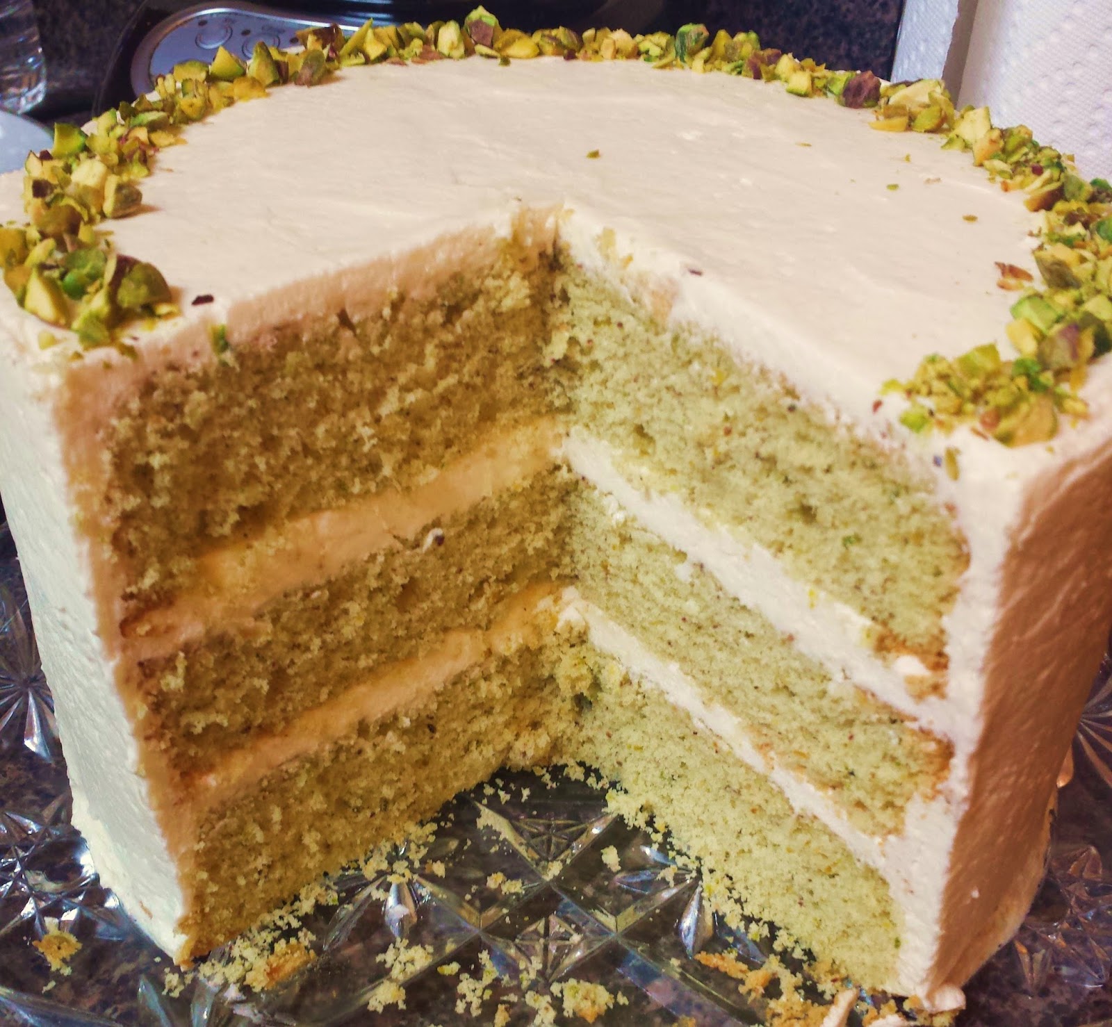 Blog as you Bake Pistachio Cake with Honey Vanilla Buttercream