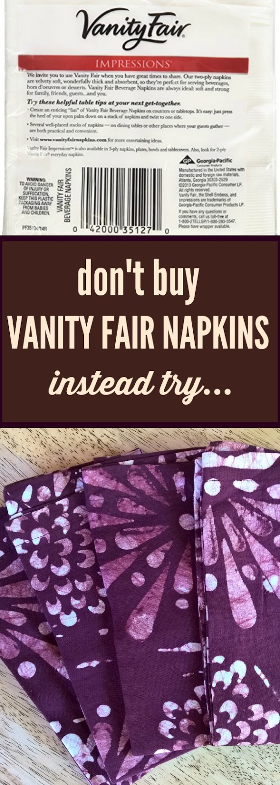 Don't Buy Vanity Fair Napkins, Instead Try Cloth Napkins Don't Buy Vanity Fair Napkins, Instead Try Cloth Napkins
