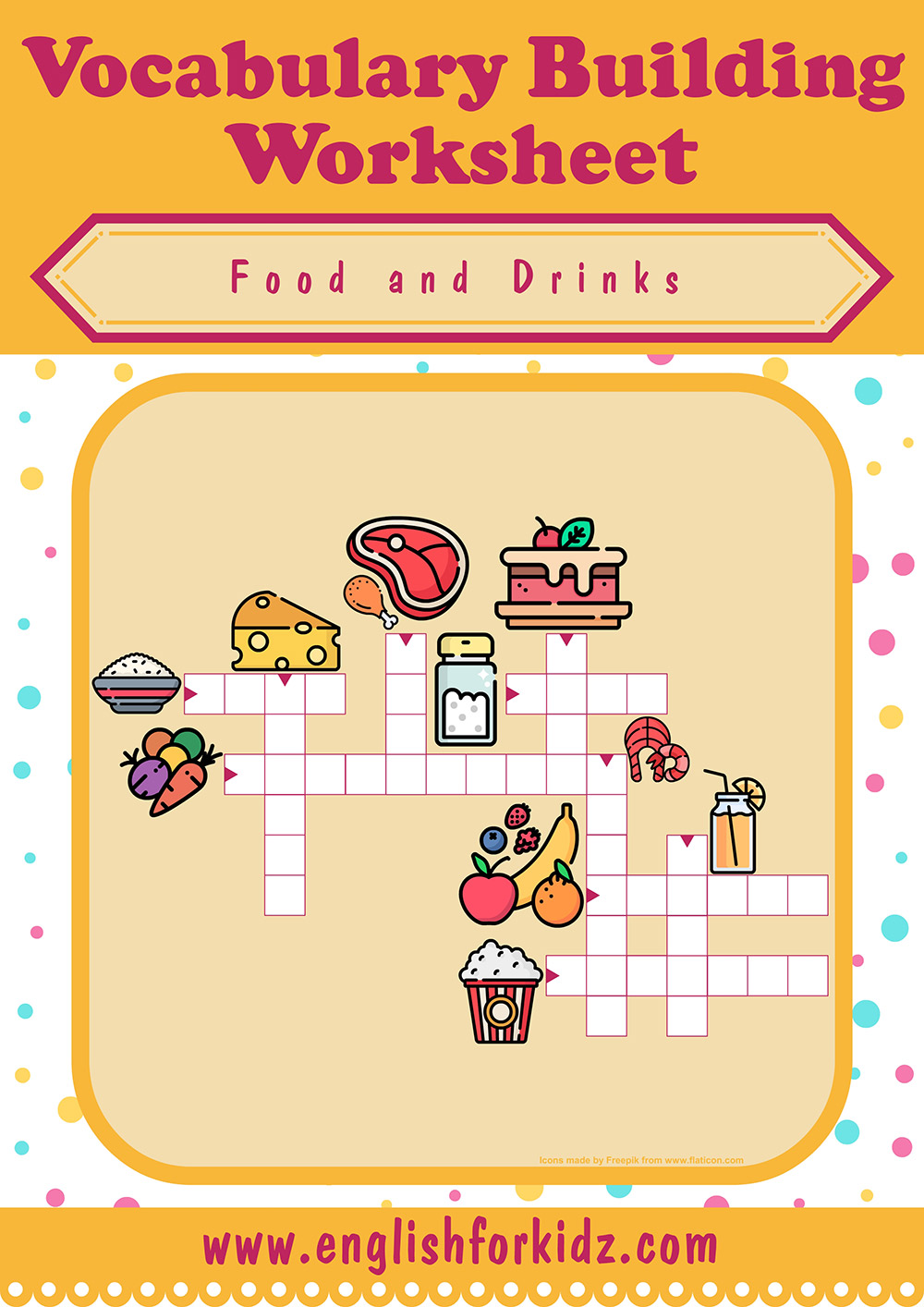 English for Kids Step by Step Food and Drinks Crossword Puzzles