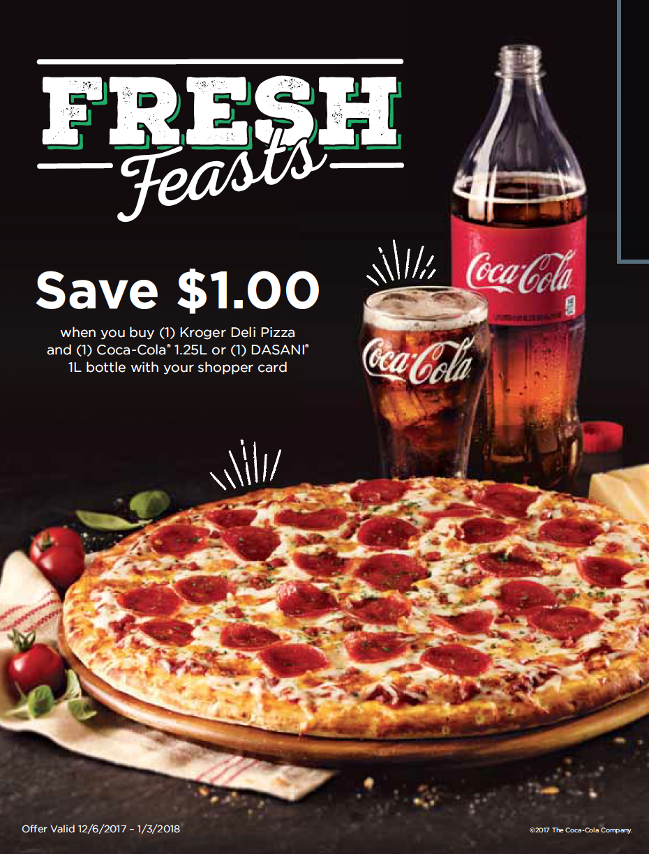 DEAL: Save $1 at Kroger when you buy a Kroger Deli Pizza + 1 Coca-Cola 1.25L (or Dasani 1L bottle)