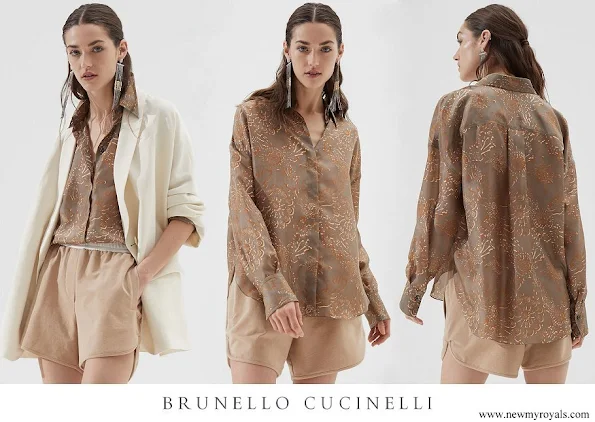 Princess Charlene wore Brunello Cucinelli Exotic silk pongee shirt