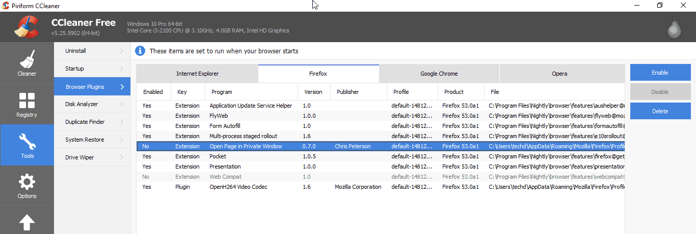 CCleaner with support for Firefox Web
