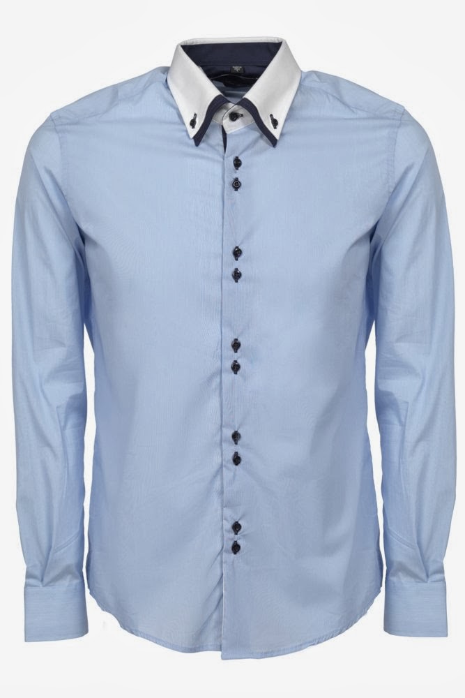 TOPTENFASHIONNEW MENS BLUE DRESS SHIRT WHITE COLLAR
