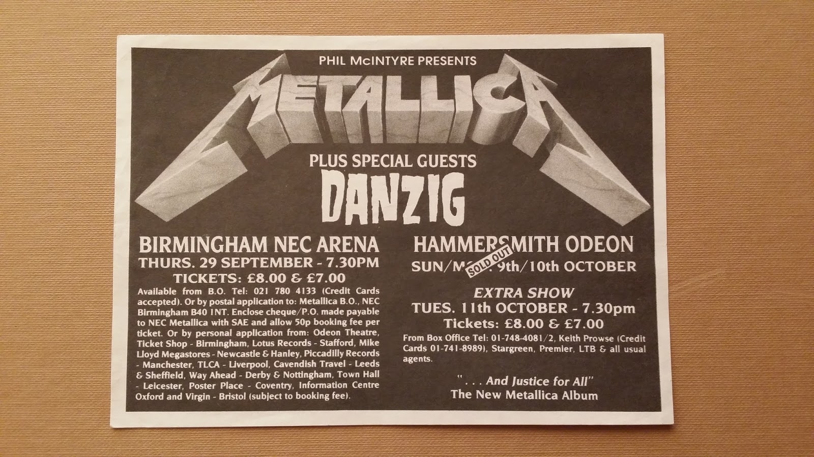 Metallica Tickets Collection October 2015
