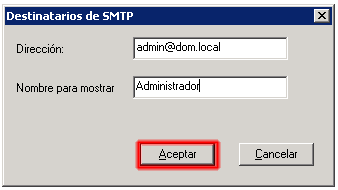 Configuración Destinos SMTP