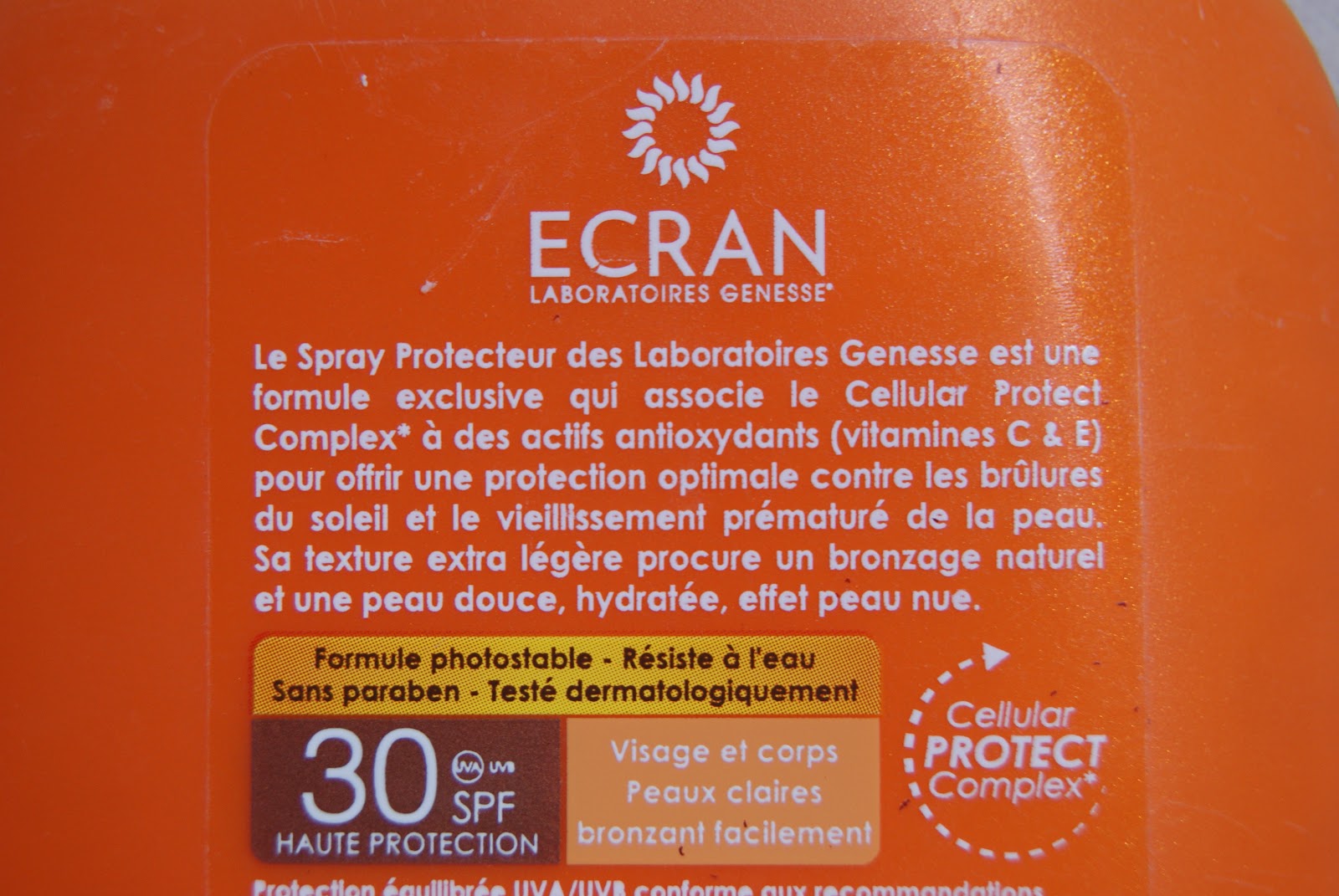 Spray protecteur SPF 30 ECRAN Laboratoires Genesse