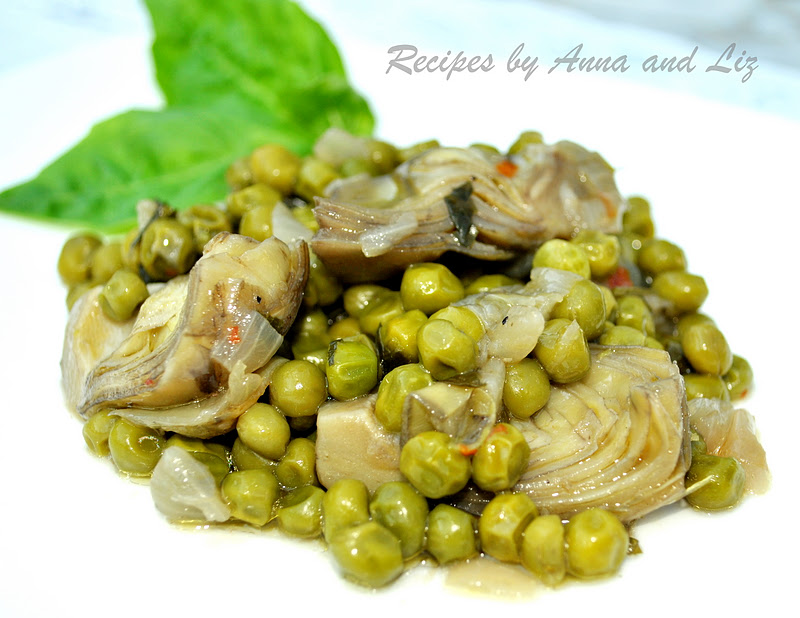 Artichoke Hearts Sauteed with Baby Peas, Onions and Capers 2 Sisters