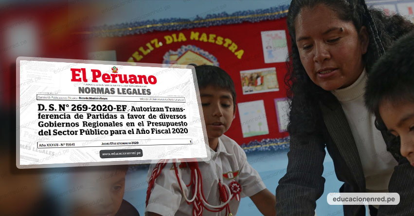 Transfieren más de S/ 178 millones para pago de docentes (D. S. Nº 269-2020-EF) Transfieren más de S/ 178 millones para pago de docentes (D. S. Nº 269-2020-EF)