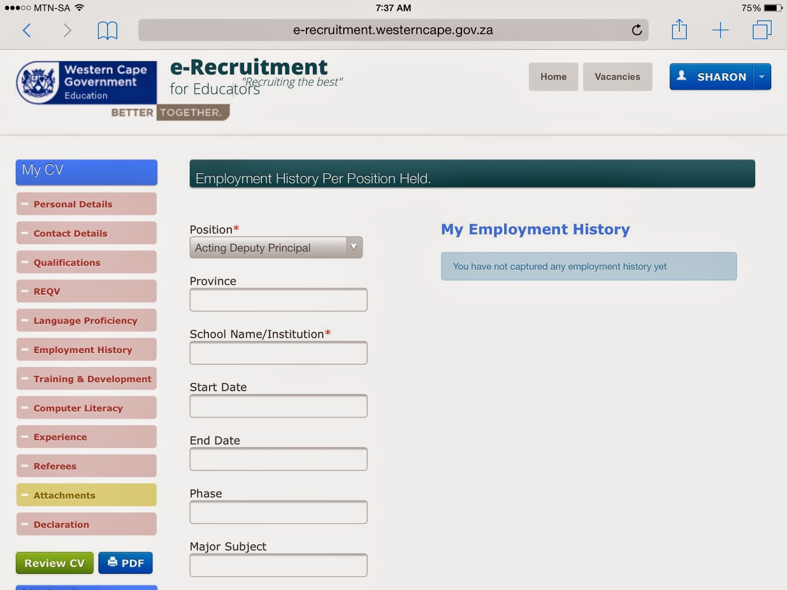 Create your own webbased curriculum vitae on WCEDs erecruitment system