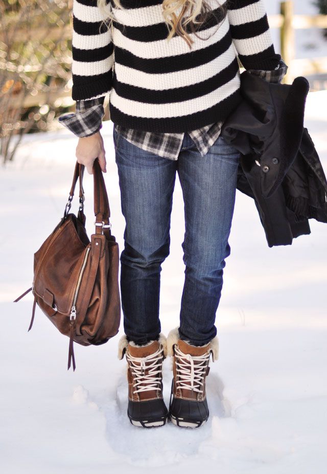Winter style, stripes and plaid, newsboy cap, black and brown