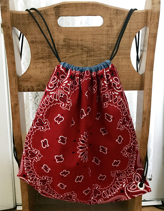 DIY drawstring bandana backpack