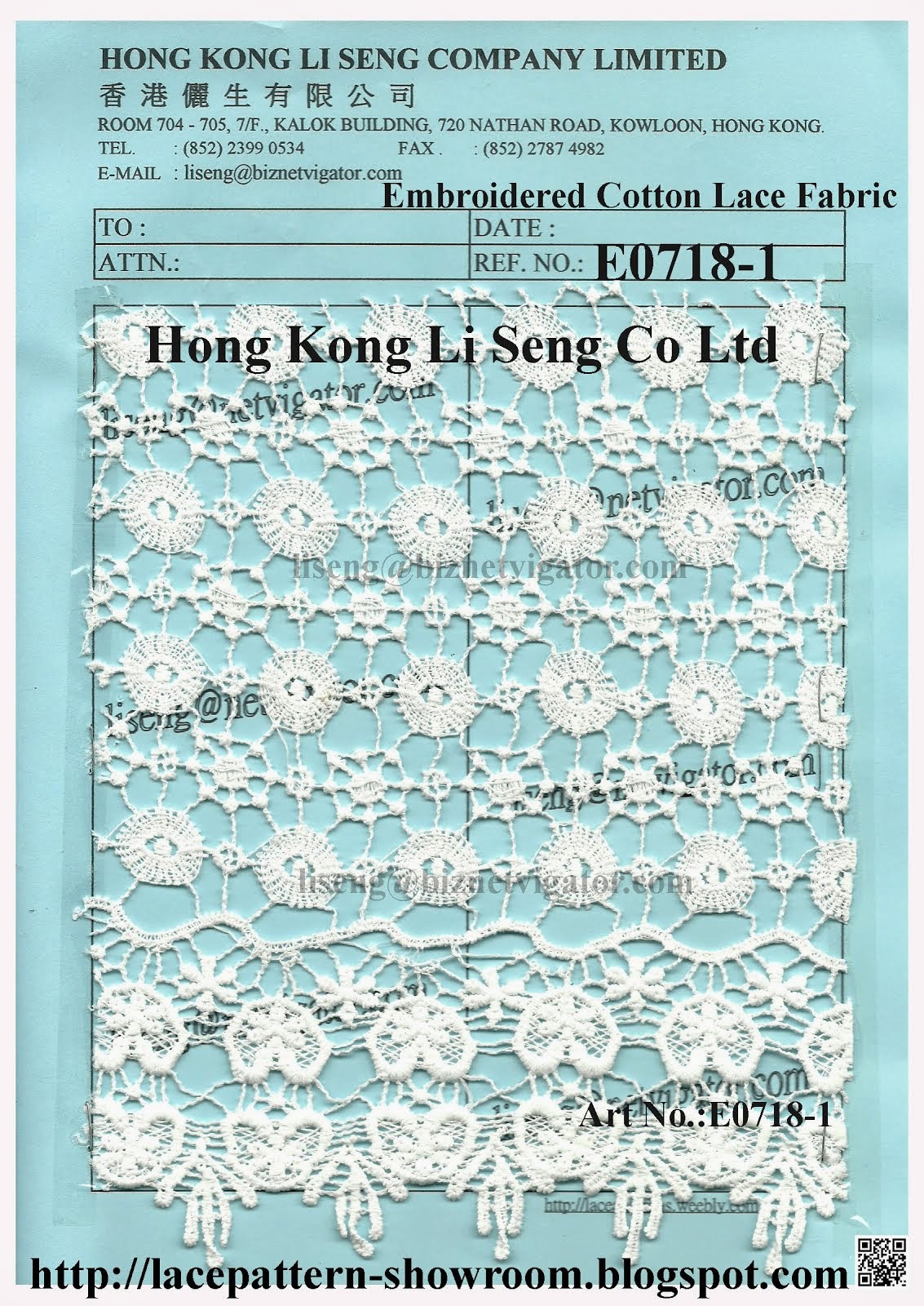 Embroidered Cotton Lace Fabric Manufacturer Wholesaler and Supplier - " Hong Kong Li Seng Co Ltd "