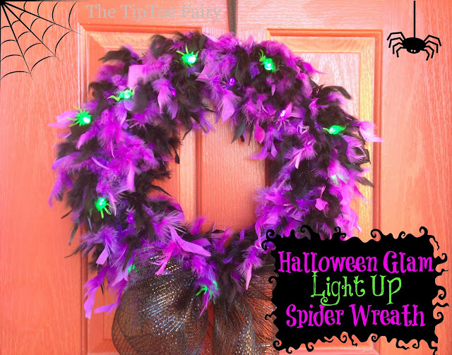 Halloween Glam Spider Wreath | The TipToe Fairy #halloweenglam #halloween #halloweendecor #halloweendecorations #wreathtutorial