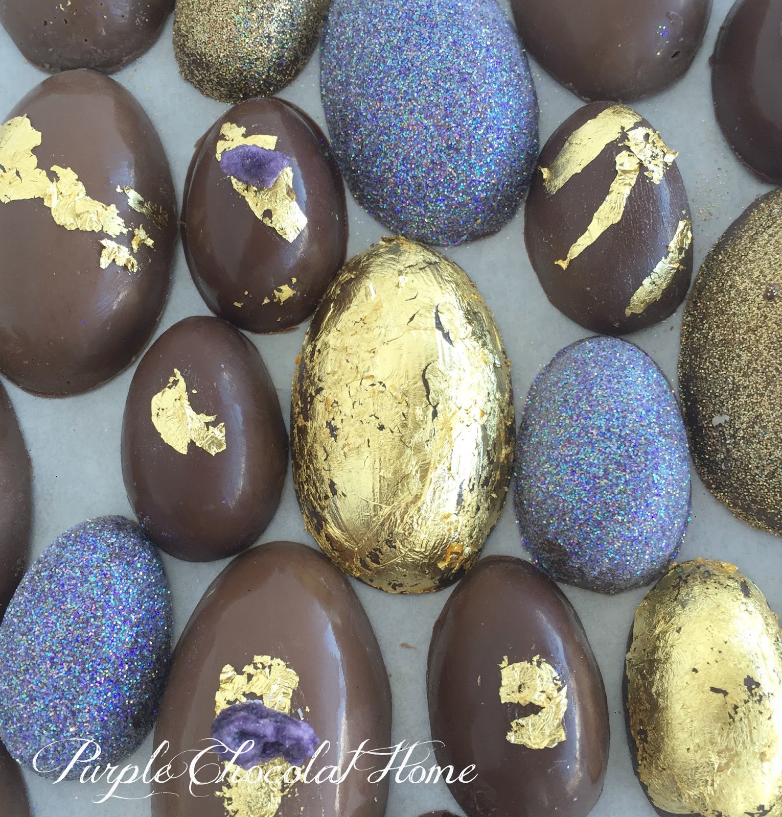 Chocolate Easter Eggs with Edible Gold Leaf a Tutorial Purple
