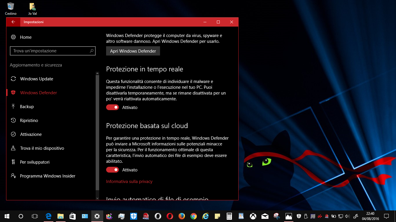 L'Antivirus Defender potenziato in Windows 10 Anniversary Update HTNovo