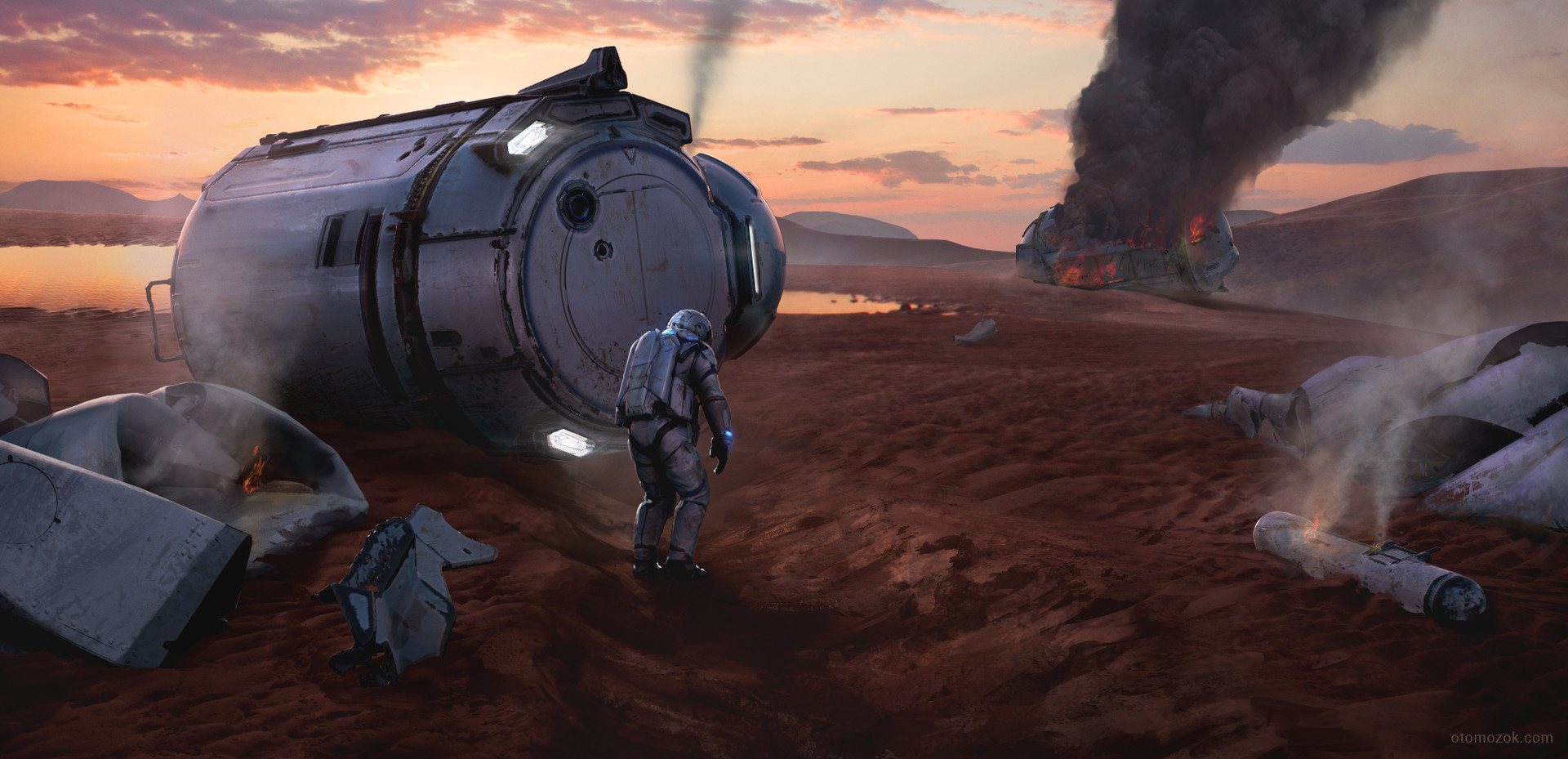 Chrash-landing on Mars by Arthur Gurin | human Mars
