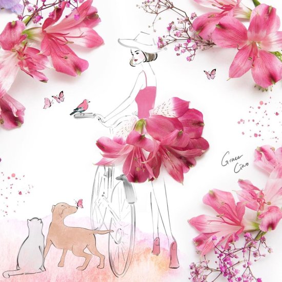Grace Ciao ilustrações fashion com flores como vestidos coloridos mulheres