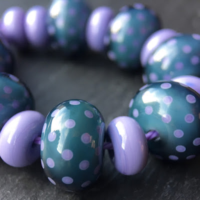 Lampwork glass beads by Laura Sparling, made with CiM 'Denim'
