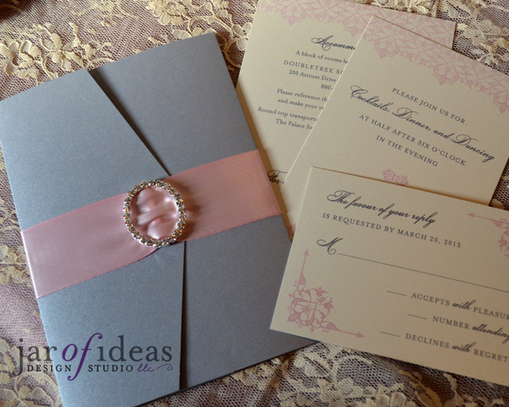Jar of Ideas blush pink + silver invitations
