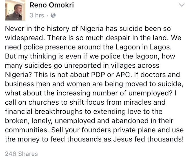 The Rising Suicide Trend in Nigeria- Reno Omokri