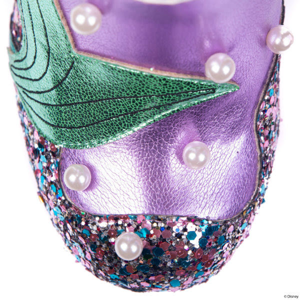 Irregular Choice Just Me & The Sea mermaid shoe toe of boot in lilac metallic with glitter and pearl embellishments
