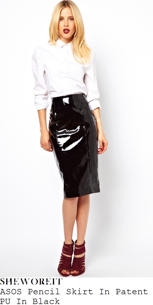 lauren-pope-black-pvc-vinyl-pencil-skirt