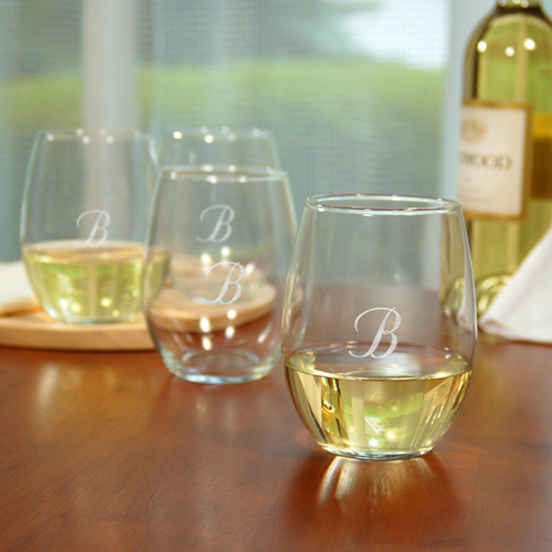 Monogrammed Stemless Wine Glasses Gift Set Product Info Unxia
