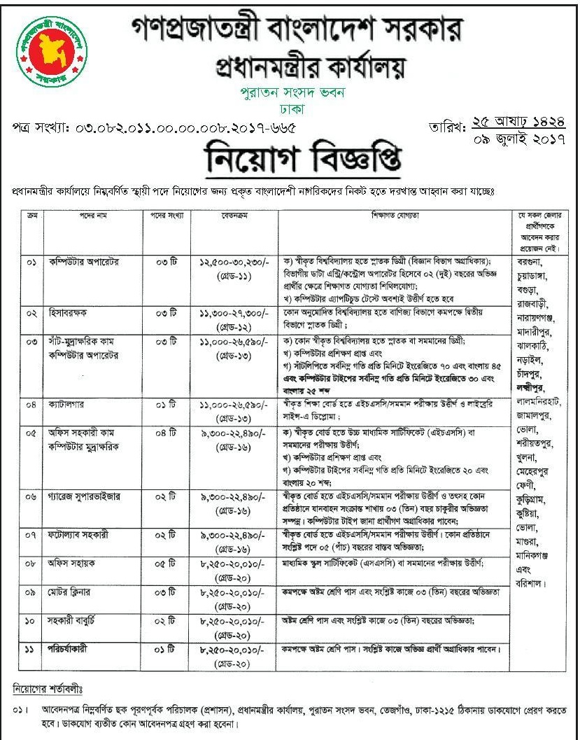 PMO Job Circular 2017 Bangladesh PMO Job Circular 2017 Bangladesh Recent Govt Job