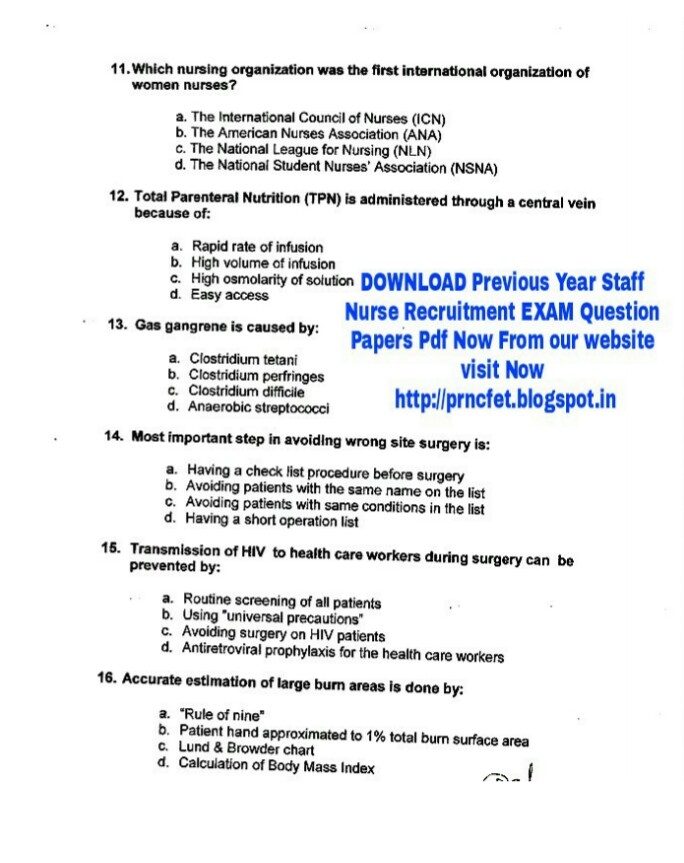 Latest Staff Nurse Recruitment Staff Nurse Papers Exam Pattern