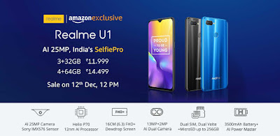 Buy Realme U1 Online at Amazon India Sale On 12th Dec, 12 PM